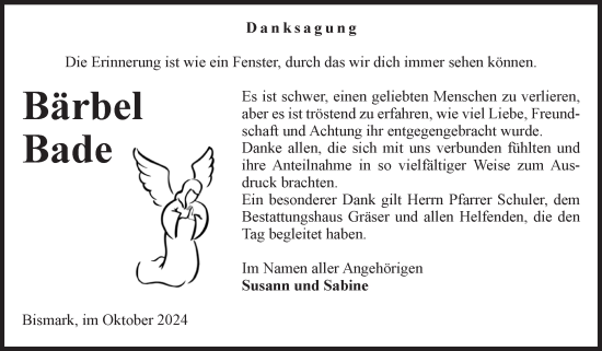 Traueranzeige von Bärbel Bade von Volksstimme Altmark Ost