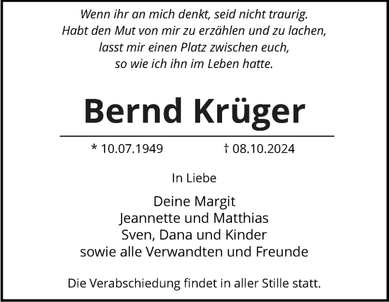 Traueranzeige von Bernd Krüger von Volksstimme Magdeburg
