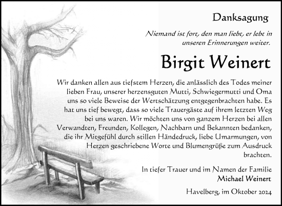 Traueranzeige von Birgit Weinert von Volksstimme Altmark Ost