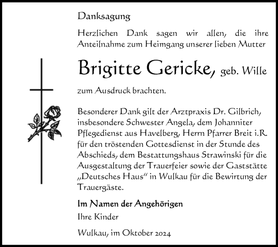 Traueranzeige von Brigitte Gericke von Volksstimme Altmark Ost