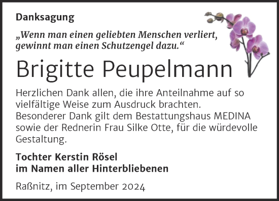 Traueranzeige von Brigitte Peupelmann von Trauerkombi Merseburg