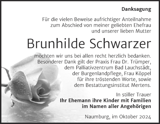 Traueranzeige von Brunhilde Schwarzer von Super Sonntag Naumburg/Nebra