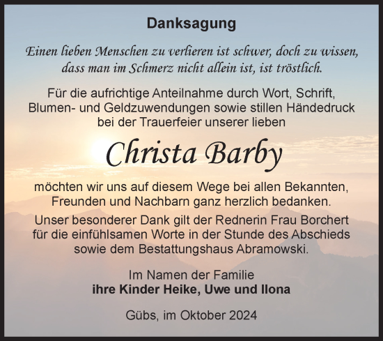 Traueranzeige von Christa Barby 