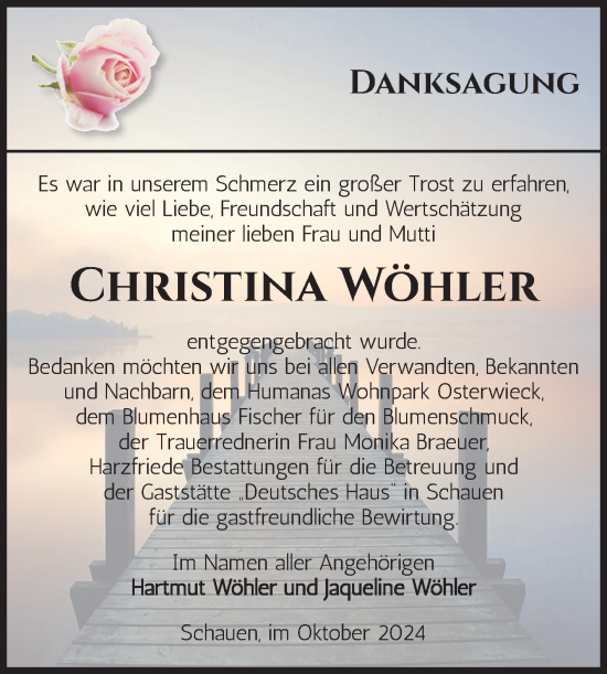 Traueranzeige von Christina Wöhler von Volksstimme Halberstadt