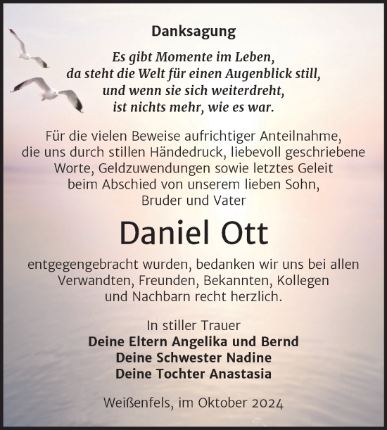 Traueranzeige von Daniel Ott von Trauerkombi Weißenfels