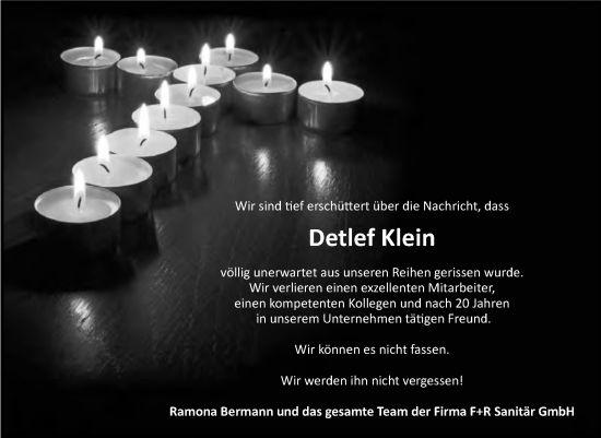 Traueranzeige von Detlef Klein von Volksstimme Magdeburg