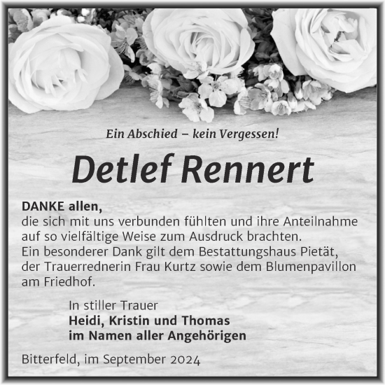 Traueranzeige von Detlef Rennert von Trauerkombi Bitterfeld
