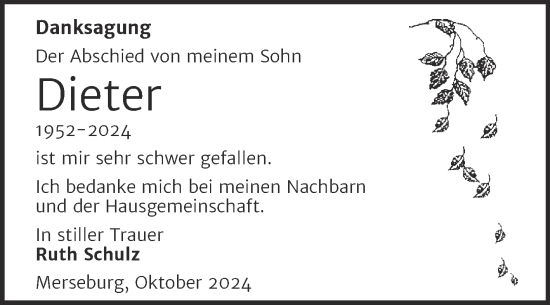 Traueranzeige von Dieter  von Trauerkombi Merseburg