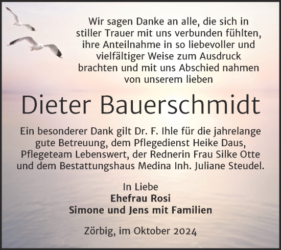 Traueranzeige von Dieter Bauerschmidt von Trauerkombi Bitterfeld