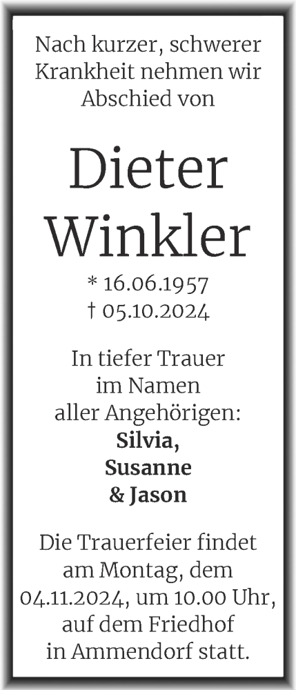Traueranzeige von Dieter Winkler von Mitteldeutsche Zeitung Halle/Saalkreis