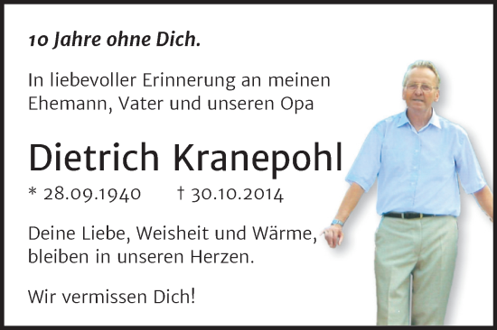 Traueranzeige von Dietrich Kranepohl von Trauerkombi Dessau