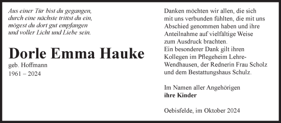 Traueranzeige von Dorle Emma Hauke von Volksstimme Altmark West