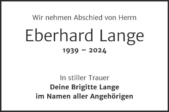 Traueranzeige von Eberhard Lange von Trauerkombi Weißenfels