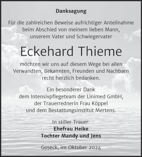 Traueranzeige von Eckehard Thieme von Trauerkombi Weißenfels