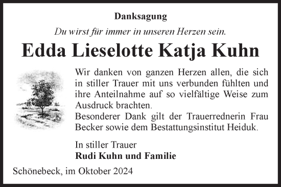 Traueranzeige von Edda Lieselotte Katja  Kuhn von Volksstimme Schönebeck