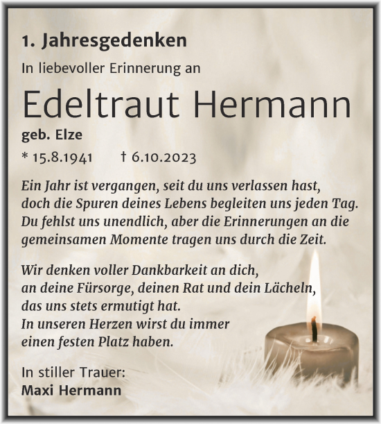 Traueranzeige von Edeltraut Hermann von Trauerkombi Köthen