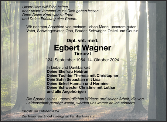 Traueranzeige von Egbert Wagner von Super Sonntag Naumburg/Nebra