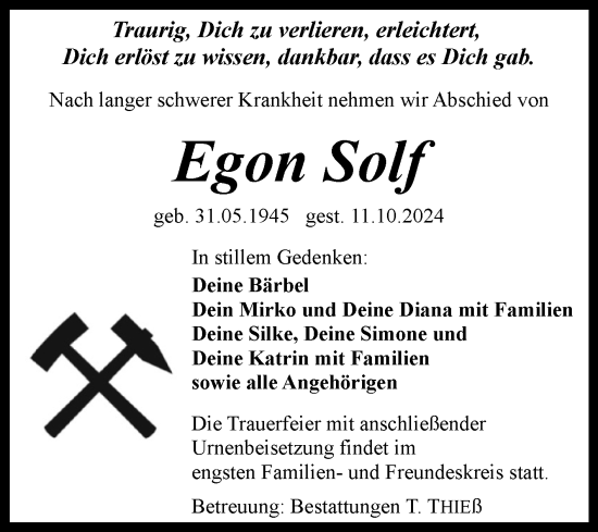 Traueranzeige von Egon Solf von Volksstimme Wernigerode
