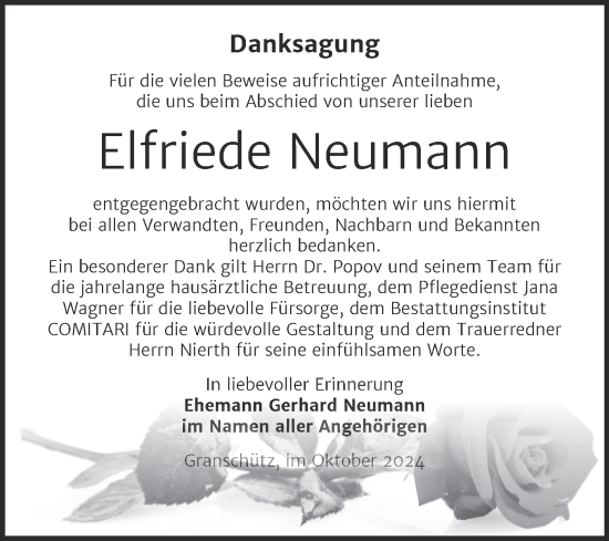 Traueranzeige von Elfriede Neumann von Trauerkombi Weißenfels