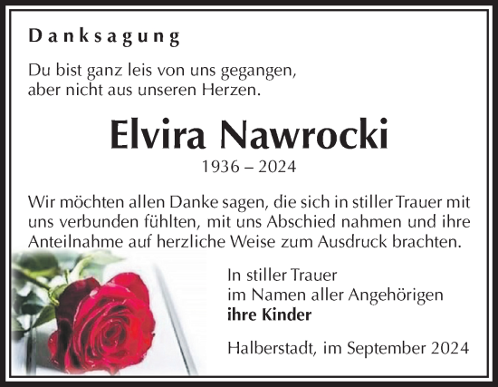 Traueranzeige von Elvira Nawrocki von Volksstimme Halberstadt