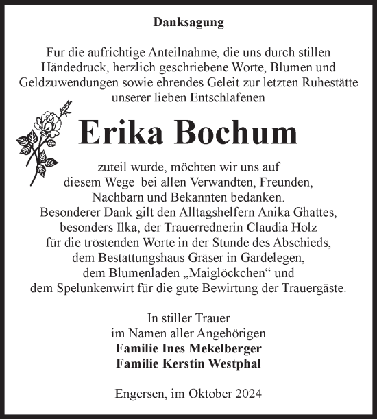 Traueranzeige von Erika Bochum von Volksstimme Altmark West