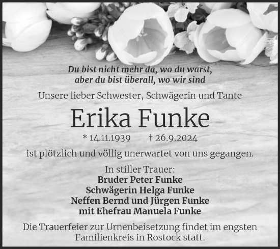 Traueranzeige von Erika Funke von Mitteldeutsche Zeitung Aschersleben