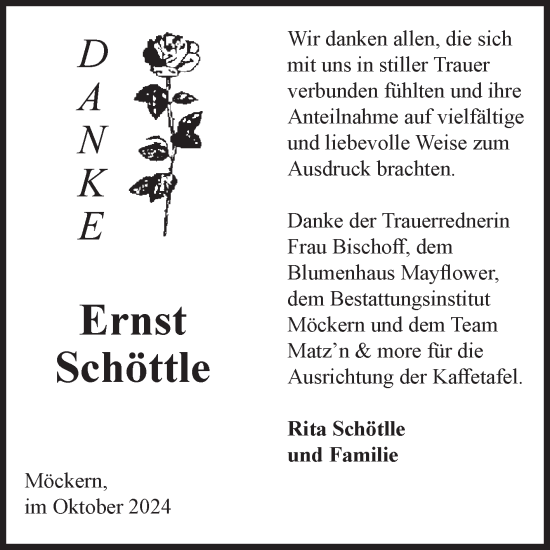 Traueranzeige von Ernst Schöttle von Volksstimme Burg/Genthin