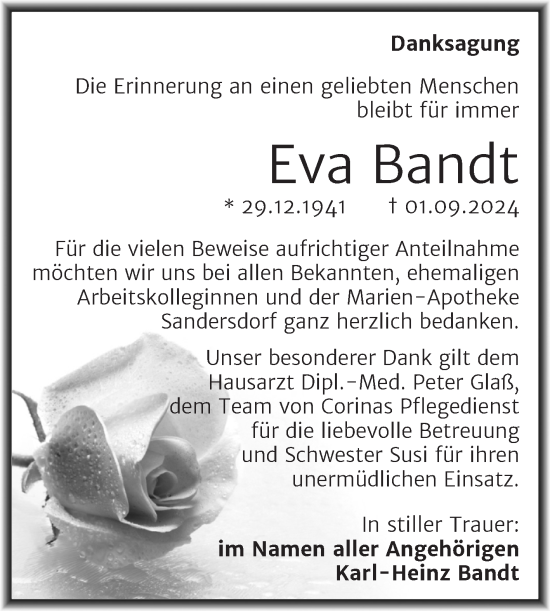 Traueranzeige von Eva Bandt von SuperSonntag Bitterfeld