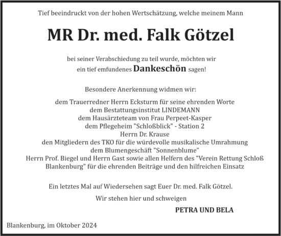 Traueranzeige von Falk Götzel von Volksstimme Wernigerode