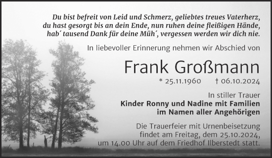 Traueranzeige von Frank Großmann von Trauerkombi Bernburg