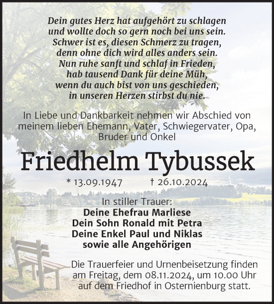 Traueranzeige von Friedhelm Tybussek von Trauerkombi Köthen