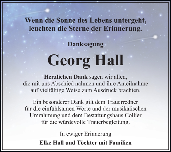 Traueranzeige von Georg Hall von Trauerkombi Dessau