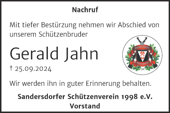 Traueranzeige von Gerald Jahn von Trauerkombi Bitterfeld