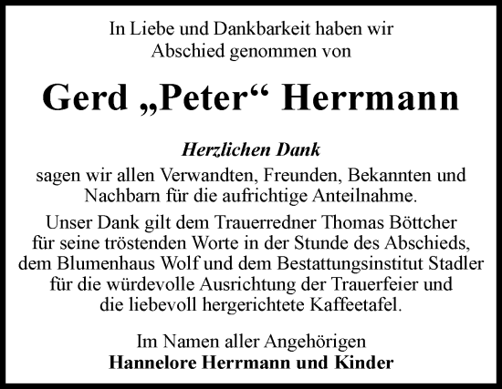 Traueranzeige von Gerd Herrmann von Volksstimme Haldensleben/Wolmirstedt