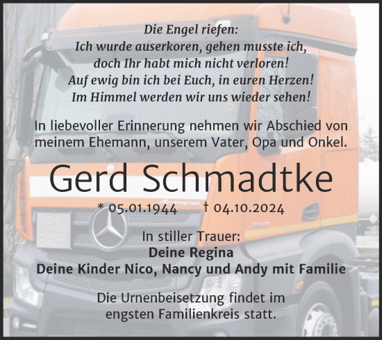 Traueranzeige von Gerd Schmadtke von Super Sonntag Weißenfels
