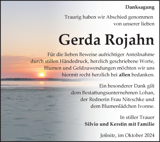 Traueranzeige von Gerda Rojahn von Trauerkombi Bitterfeld