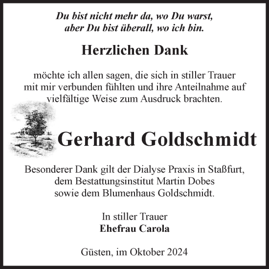 Traueranzeige von Gerhard Goldschmidt von Volksstimme Staßfurt
