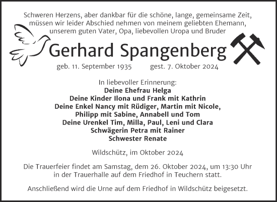 Traueranzeige von Gerhard Spangenberg von Trauerkombi Weißenfels
