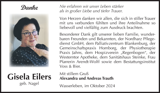 Traueranzeige von Gisela Eilers von Volksstimme Wernigerode