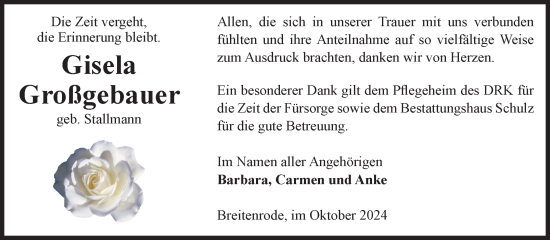 Traueranzeige von Gisela Großgebauer von Volksstimme Altmark West