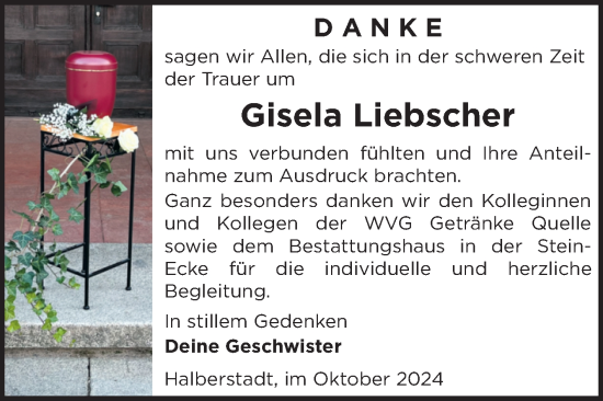 Traueranzeige von Gisela Liebscher von Volksstimme Halberstadt