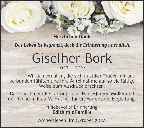 Traueranzeige von Giselher Bork von Trauerkombi Aschersleben