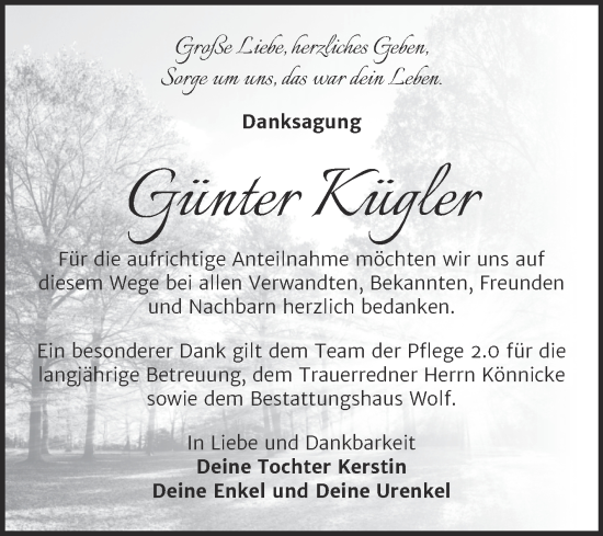 Traueranzeige von Günter Kügler von Trauerkombi Weißenfels