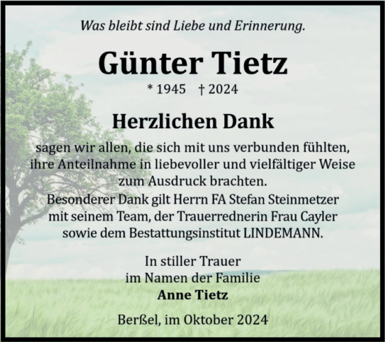 Traueranzeige von Günter Tietz von Volksstimme Halberstadt