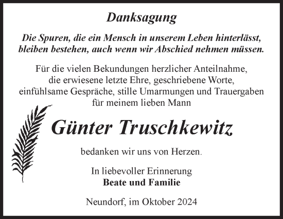 Traueranzeige von Günter Truschkewitz von Volksstimme Staßfurt