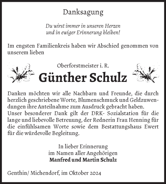 Traueranzeige von Günther Schulz von Volksstimme Burg/Genthin