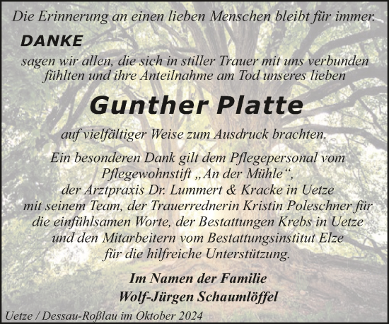 Traueranzeige von Gunther Platte von Trauerkombi Dessau