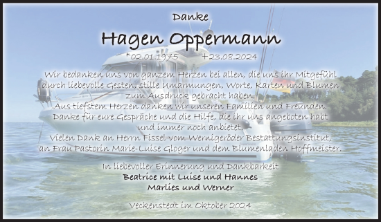 Traueranzeige von Hagen Oppermann von Volksstimme Wernigerode