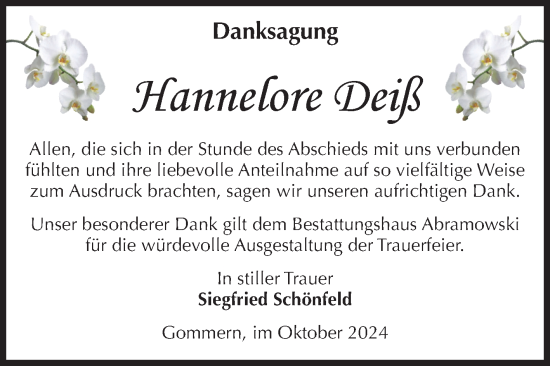 Traueranzeige von Hannelore Deiß von Volksstimme Burg/Genthin