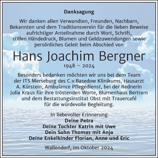 Traueranzeige von Hans-Joachim Bergner von Trauerkombi Merseburg